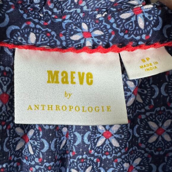 Anthropologie Maeve Dress Small Blue Midi Length Tiered Pockets Long Sleeve Boho - Picture 8 of 10